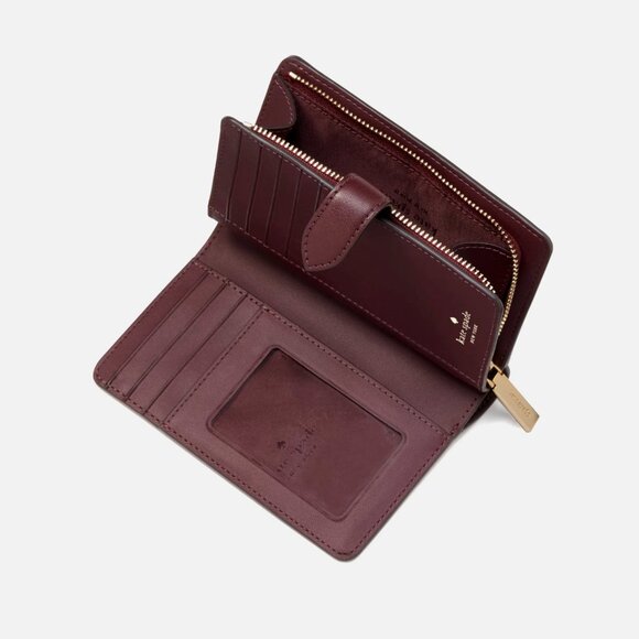 New Kate Spade Signature Spade Flower Medium Compact Bifold Wallet Grenache - Picture 2 of 3